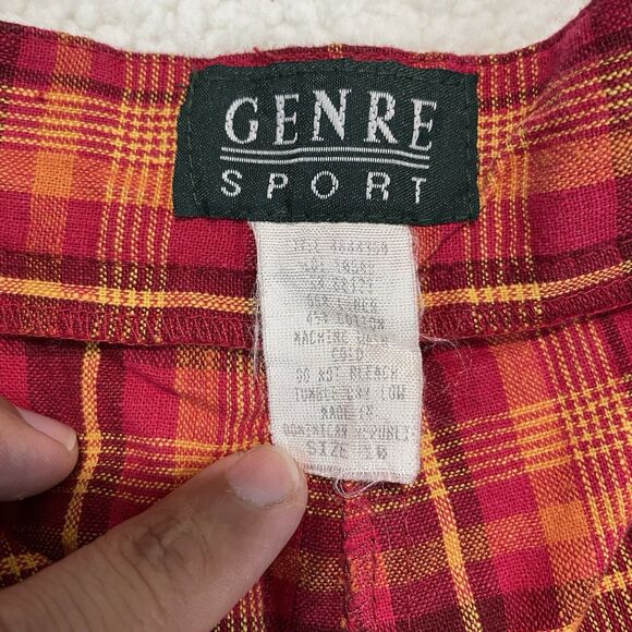 Vintage Womens Plaid Shorts 10 Medium Red Yello Pink Pleated Linen Cotton Blend - Picture 3 of 7